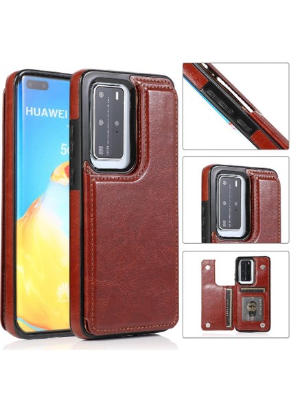 Huawei P40 Kart Yuvaları Için Cüzdan Durumda Çift Manyetik Toka Kickstand Pu (Yurt Dışından) fiyatları