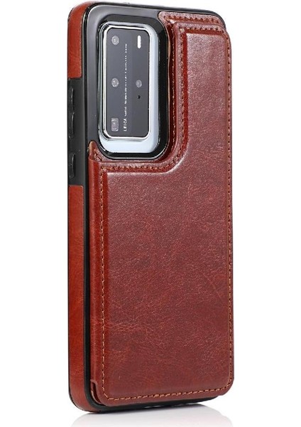 Huawei P40 Kart Yuvaları Için Cüzdan Durumda Çift Manyetik Toka Kickstand Pu (Yurt Dışından) modelleri