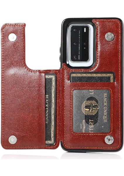 Huawei P40 Kart Yuvaları Için Cüzdan Durumda Çift Manyetik Toka Kickstand Pu (Yurt Dışından) fırsatları