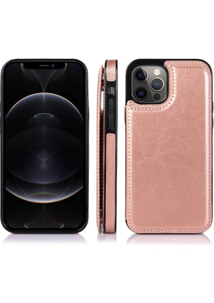 Kart Tutucu Kartı ile IPhone 12 Pro Çift Manyetik Toka Için Cüzdan Kılıf (Yurt Dışından)