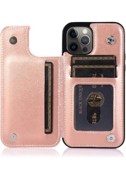 Kart Tutucu Kartı ile IPhone 12 Pro Çift Manyetik Toka Için Cüzdan Kılıf (Yurt Dışından)