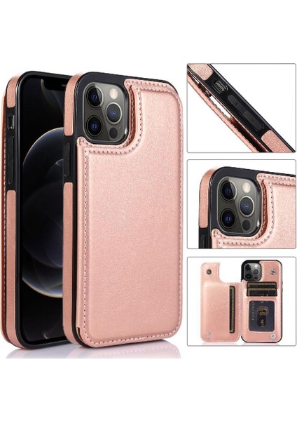 Kart Tutucu Kartı ile IPhone 12 Pro Çift Manyetik Toka Için Cüzdan Kılıf (Yurt Dışından)