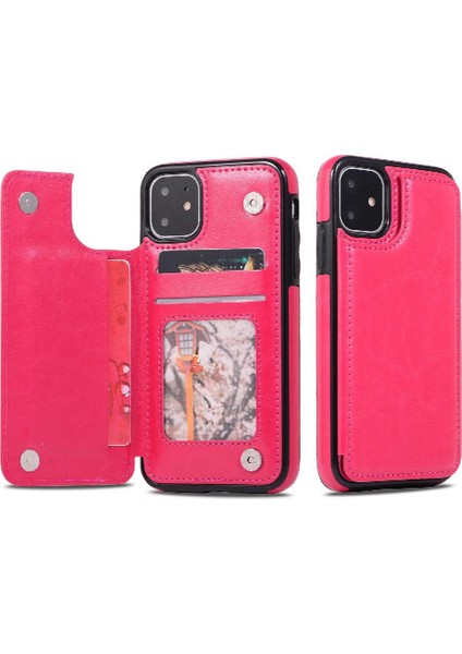 Kart Tutucu Çift ile IPhone 11 Pu Deri Kickstand Için Cüzdan Kılıf (Yurt Dışından)
