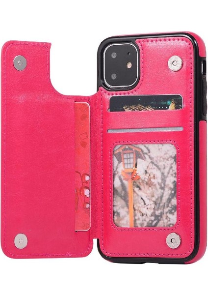 Kart Tutucu Çift ile IPhone 11 Pu Deri Kickstand Için Cüzdan Kılıf (Yurt Dışından)