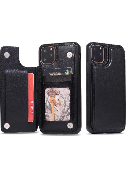 Kart Tutucu Kart Yuvaları Toka ile IPhone 11 Pro Pu Deri Için Cüzdan Kılıf (Yurt Dışından)
