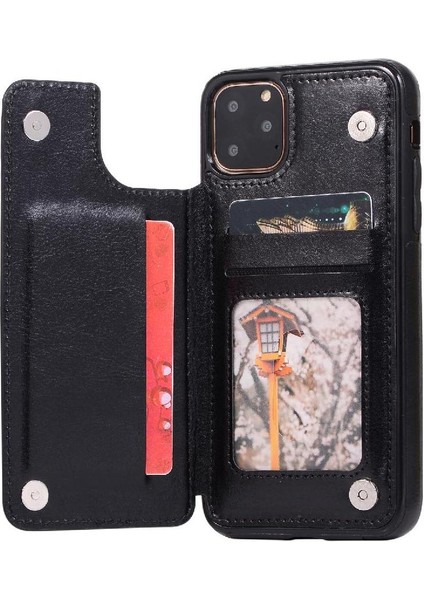Kart Tutucu Kart Yuvaları Toka ile IPhone 11 Pro Pu Deri Için Cüzdan Kılıf (Yurt Dışından)