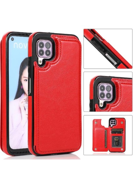 Kart Tutucu Kart Yuvaları Kickstand Pu ile Huawei P40 Lite Için Cüzdan Kılıf (Yurt Dışından)
