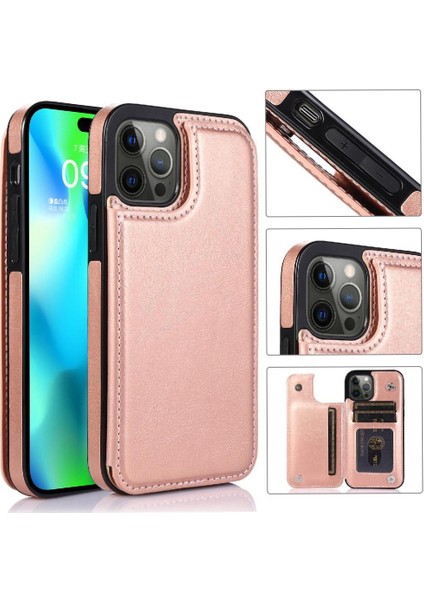 Kart Tutucu Toka ile IPhone 14 Pro Kart Yuvaları Pu Deri Için Cüzdan Kılıf (Yurt Dışından)