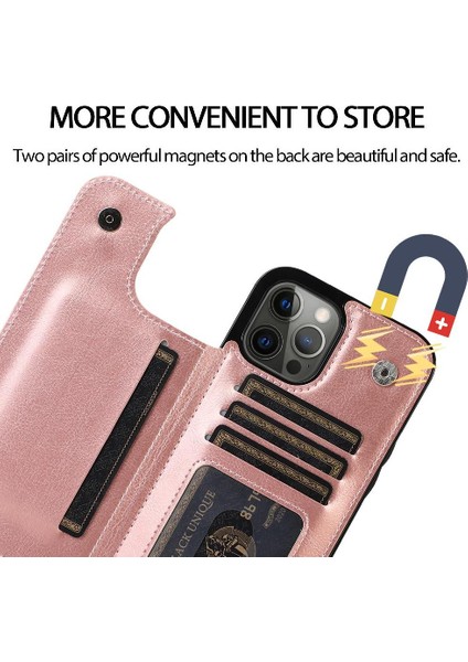 Kart Tutucu Toka ile IPhone 14 Pro Kart Yuvaları Pu Deri Için Cüzdan Kılıf (Yurt Dışından)