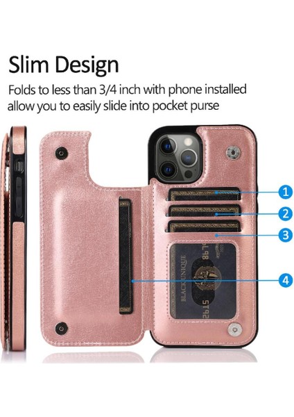 Kart Tutucu Toka ile IPhone 14 Pro Kart Yuvaları Pu Deri Için Cüzdan Kılıf (Yurt Dışından)