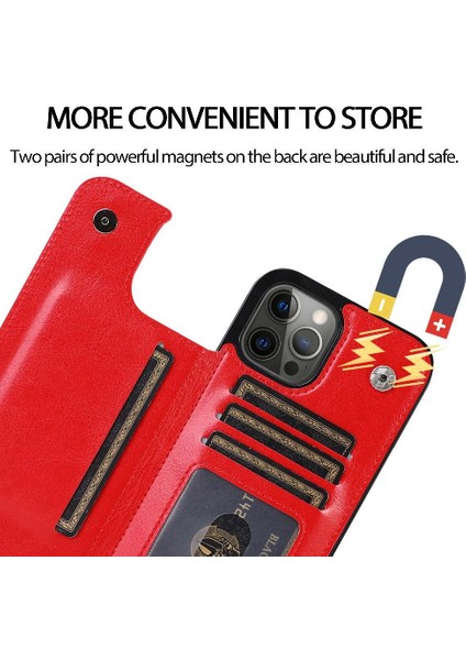 Kart Tutucu Toka ile IPhone 14 Pro Kart Yuvaları Pu Deri Için Cüzdan Kılıf (Yurt Dışından)