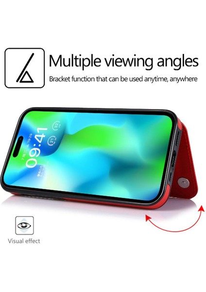 Kart Tutucu Toka ile IPhone 14 Pro Kart Yuvaları Pu Deri Için Cüzdan Kılıf (Yurt Dışından)