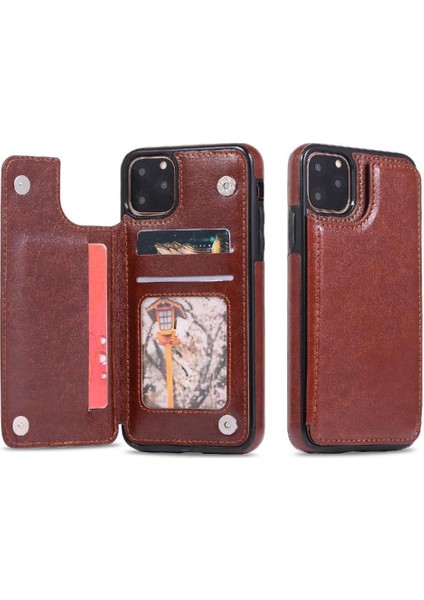 Kart Tutucu Kart Yuvaları Toka ile IPhone 11 Pro Pu Deri Için Cüzdan Kılıf (Yurt Dışından)
