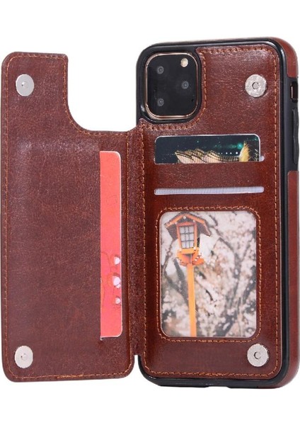 Kart Tutucu Kart Yuvaları Toka ile IPhone 11 Pro Pu Deri Için Cüzdan Kılıf (Yurt Dışından)