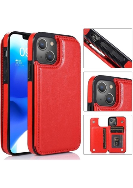Kart Tutucu ile IPhone 14 Için Cüzdan Durumda Pu Deri Kart Yuvaları Kickstand (Yurt Dışından)