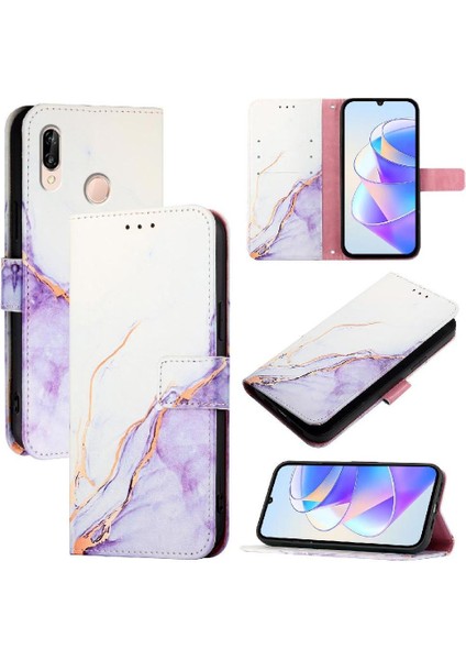 Huawei P20 Lite Mermer Desen Cüzdan Kickstand Pu Deri Kılıf (Yurt Dışından)