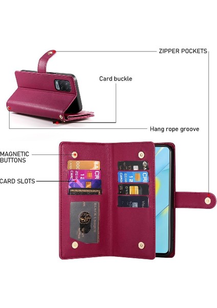 Oppo Oppo 5g Bilek Kayışı Kickstand Çok Fonksiyonlu Kart Yuvaları Için Flip Case (Yurt Dışından)