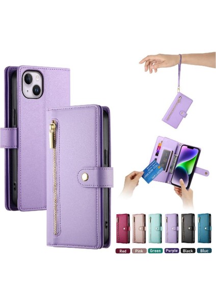 IPhone 14 Için Flip Case Artı Bilek Kayışı Cüzdan Bölmesi Kickstand Kart (Yurt Dışından)