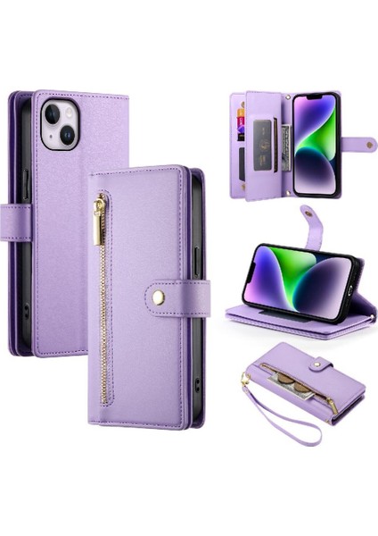 IPhone 14 Için Flip Case Artı Bilek Kayışı Cüzdan Bölmesi Kickstand Kart (Yurt Dışından)