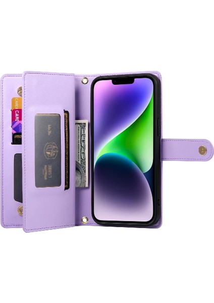 IPhone 14 Için Flip Case Artı Bilek Kayışı Cüzdan Bölmesi Kickstand Kart (Yurt Dışından)