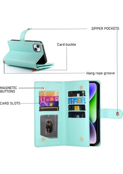 IPhone 14 Için Flip Case Artı Bilek Kayışı Cüzdan Bölmesi Kickstand Kart (Yurt Dışından)