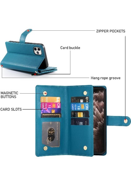IPhone 11 Için Flip Case Pro Max Cüzdan Bölmesi Kickstand Bilek Kayışı (Yurt Dışından)