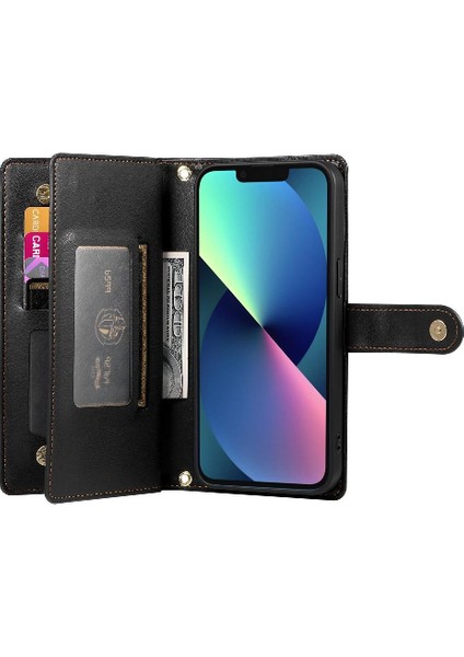 IPhone 13 Mini Çok Fonksiyonlu Kart Yuvaları Bilek Kayışı Cüzdan Için Flip Case (Yurt Dışından)