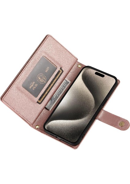 IPhone 15 Için Flip Case Pro Max Bilek Kayışı Cüzdan Bölmesi Kart Yuvaları (Yurt Dışından)