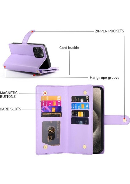 IPhone 15 Için Flip Case Pro Max Bilek Kayışı Cüzdan Bölmesi Kart Yuvaları (Yurt Dışından)