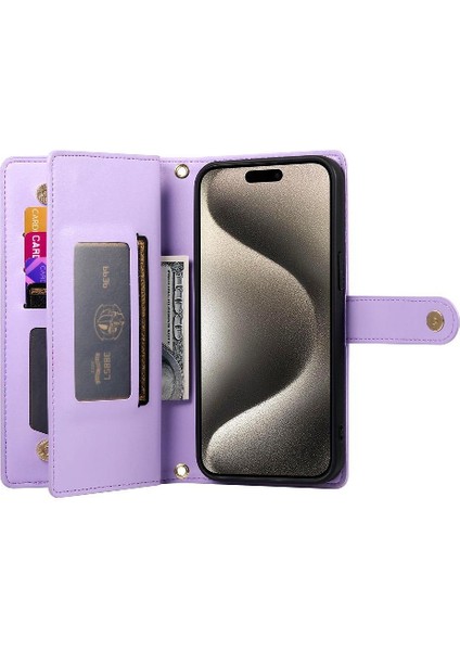 IPhone 15 Için Flip Case Pro Max Bilek Kayışı Cüzdan Bölmesi Kart Yuvaları (Yurt Dışından)