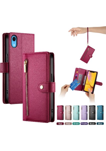IPhone Xr Kickstand Cüzdan Bölmesi Çok Fonksiyonlu Kart Için Flip Case (Yurt Dışından)