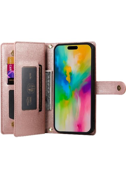 IPhone 16 Için Flip Case Pro Max Çok Fonksiyonlu Kart Yuvaları Bilek Kayışı (Yurt Dışından)