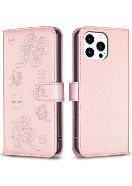 IPhone 15 Için Flip Case Pro Kart Yuvaları Tutucu Kickstand Cüzdan Yonca Pu (Yurt Dışından)