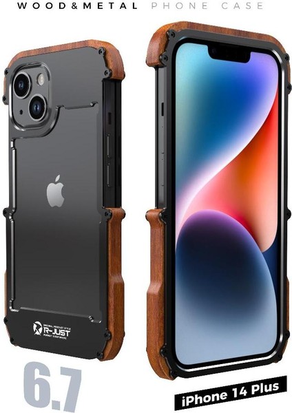 IPhone 14 Için Kılıf Artı, Damla Koruma Alüminyum Metal Ahşap Tampon Çerçeve (Yurt Dışından)