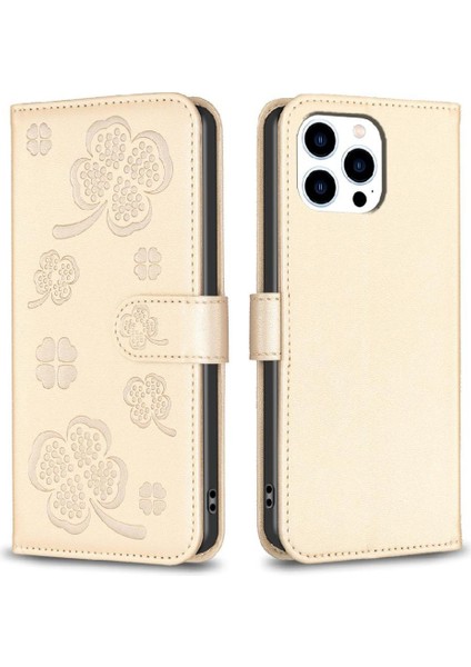 IPhone 15 Için Flip Case Pro Kart Yuvaları Tutucu Kickstand Cüzdan Yonca Pu (Yurt Dışından)
