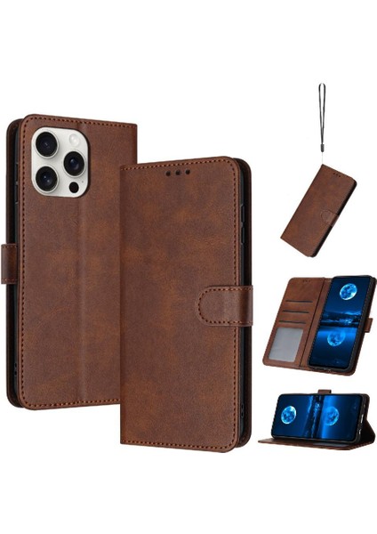 IPhone 13 Için Flip Case Pro Max Saf Renk Pu Deri Kickstand ile (Yurt Dışından)