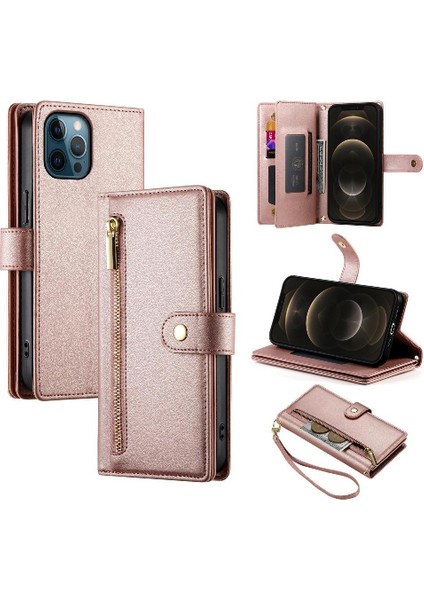 IPhone 12 Için Flip Case Pro Max Çok Fonksiyonlu Kart Yuvaları Kickstand Bilek (Yurt Dışından)