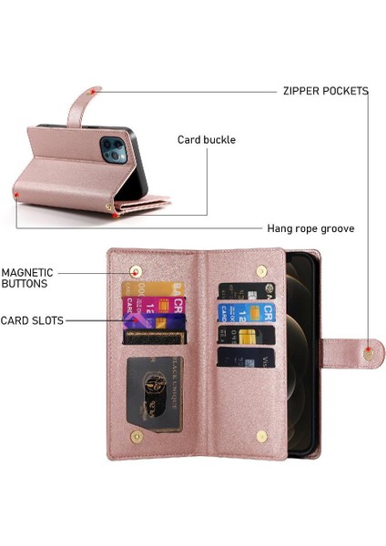 IPhone 12 Için Flip Case Pro Max Çok Fonksiyonlu Kart Yuvaları Kickstand Bilek (Yurt Dışından)