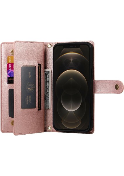 IPhone 12 Için Flip Case Pro Max Çok Fonksiyonlu Kart Yuvaları Kickstand Bilek (Yurt Dışından)