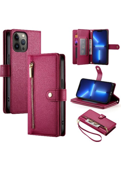 IPhone 13 Için Flip Case Pro Max Kickstand Çok Fonksiyonlu Kart Yuvaları Bilek (Yurt Dışından)