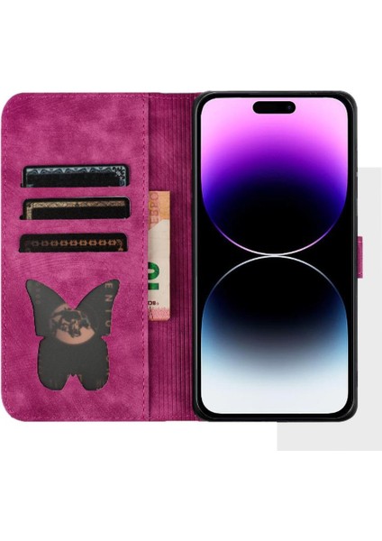 IPhone 16 Için Flip Case Pro Max Tutucu Kapak Çevirin Folio Kabartmalı Kedi (Yurt Dışından)