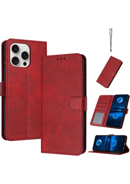 Kart Yuvası Kickstand ile IPhone 15 Pro Max Pu Deri Için Flip Case (Yurt Dışından)