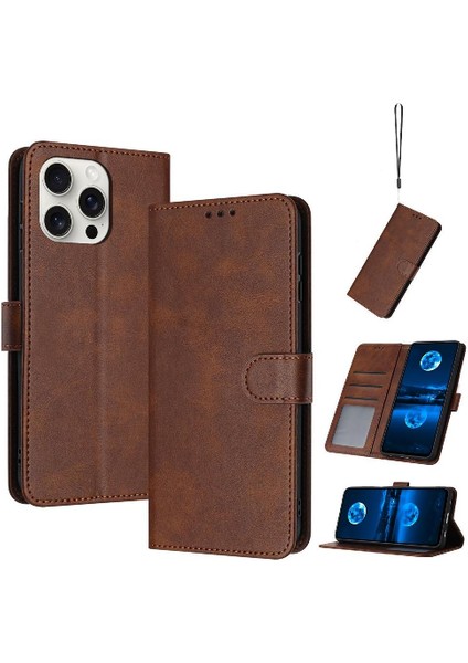 Kart Yuvası Kickstand ile IPhone 15 Pro Max Pu Deri Için Flip Case (Yurt Dışından)