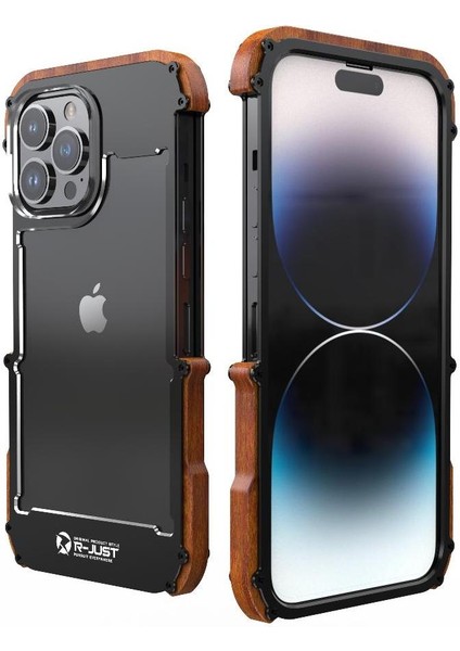 IPhone 14 Pro Max Için Kılıf, Damla Koruma Alüminyum Metal Ahşap Tampon (Yurt Dışından)