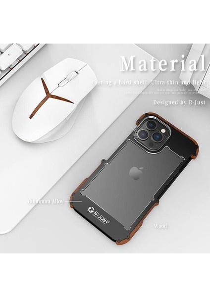 IPhone 14 Pro Max Için Kılıf, Damla Koruma Alüminyum Metal Ahşap Tampon (Yurt Dışından)