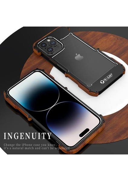 IPhone 14 Pro Max Için Kılıf, Damla Koruma Alüminyum Metal Ahşap Tampon (Yurt Dışından)