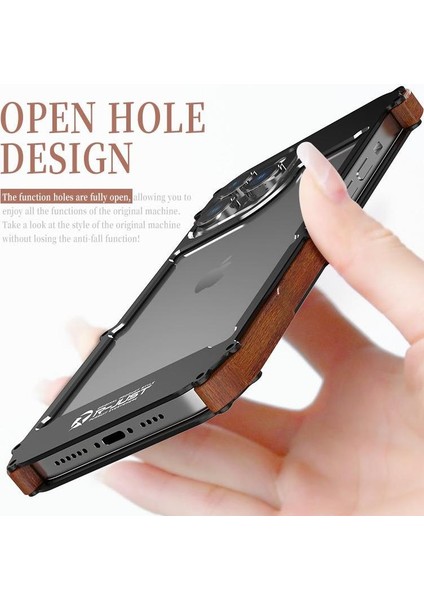 IPhone 14 Pro Max Için Kılıf, Damla Koruma Alüminyum Metal Ahşap Tampon (Yurt Dışından)