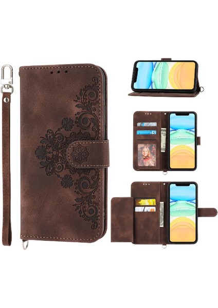 Iphone 12 Mini Çoklu Kredi Kartı Yuvaları Için Flip Case Bileklik Kabartmalı (Yurt Dışından)