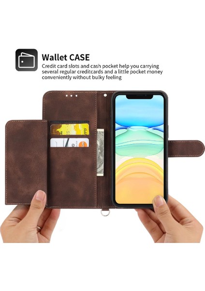 Iphone 12 Mini Çoklu Kredi Kartı Yuvaları Için Flip Case Bileklik Kabartmalı (Yurt Dışından)