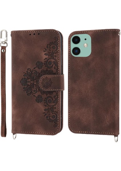 Iphone 12 Mini Çoklu Kredi Kartı Yuvaları Için Flip Case Bileklik Kabartmalı (Yurt Dışından)